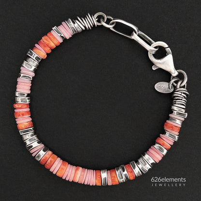 Pink Queen Conch & Orange Spiny Oyster Oxidised 925 Sterling Silver Bracelet