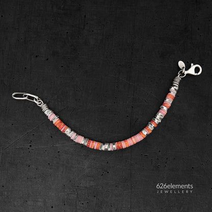 Pink Queen Conch & Orange Spiny Oyster Oxidised 925 Sterling Silver Bracelet