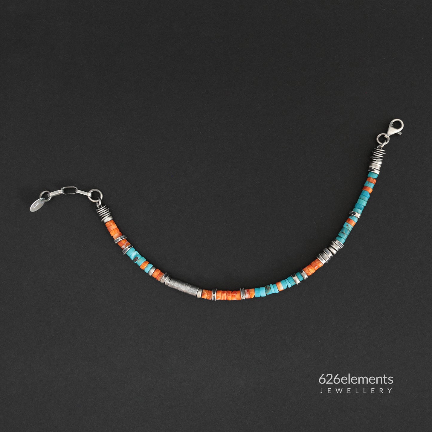 Blue Turquoise & Orange Spiny Oyster Beaded Bracelet