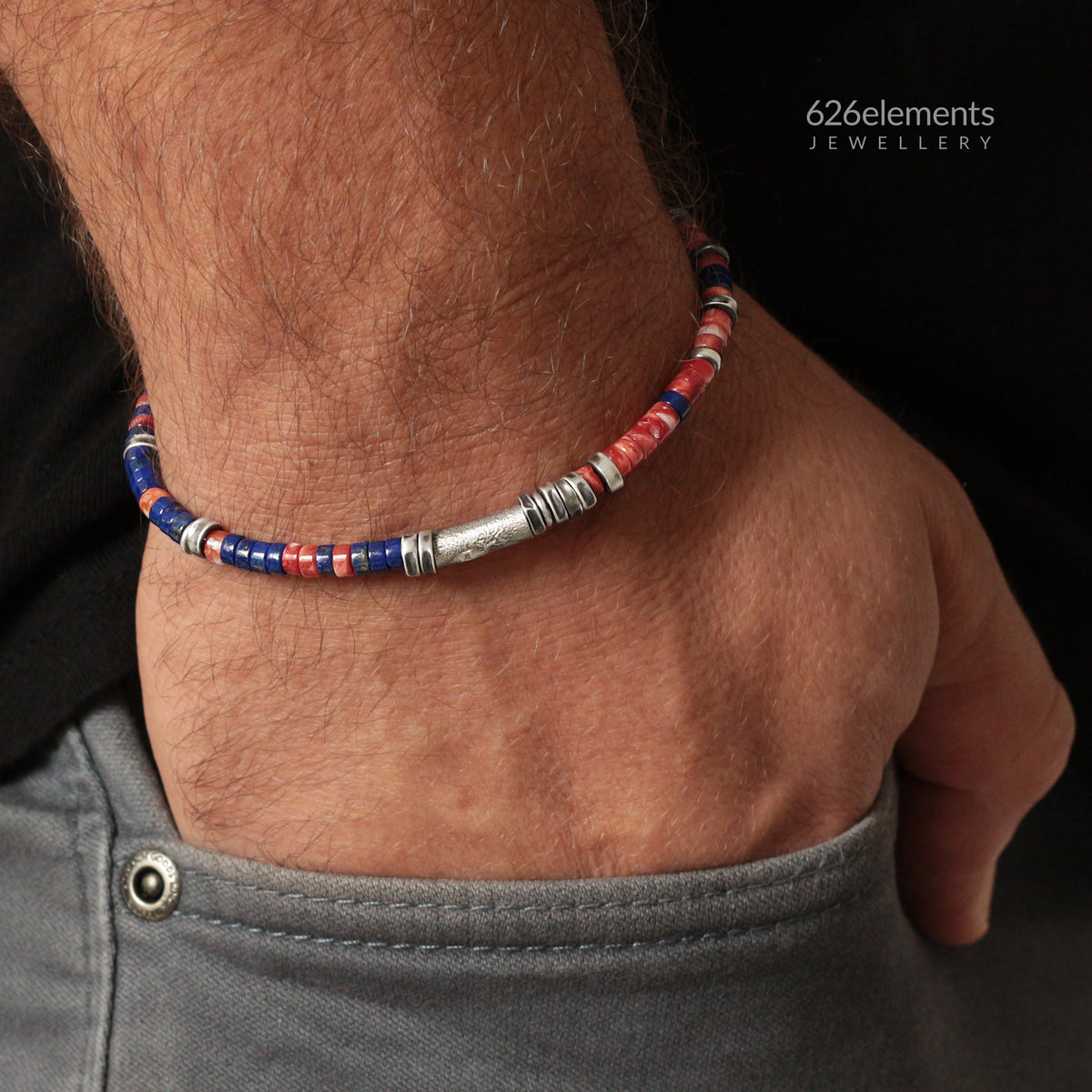 Spiny Oyster, Lapis Lazuli & Sterling Silver Bracelet