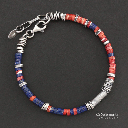 Spiny Oyster, Lapis Lazuli & Sterling Silver Bracelet