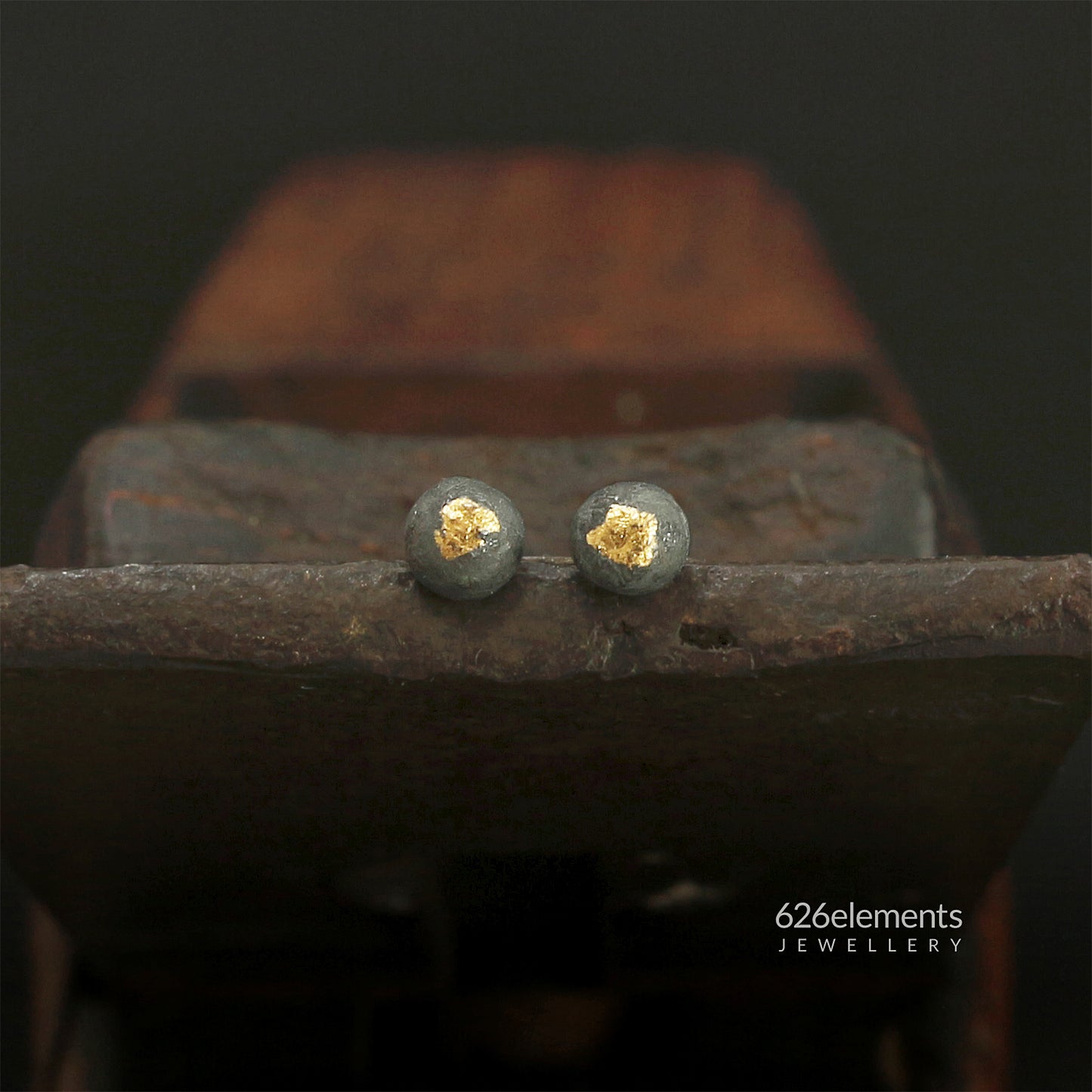 Oxidised Sterling Silver & 24k Gold Round Stud Earrings