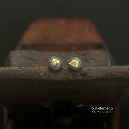 Oxidised Sterling Silver & 24k Gold Round Stud Earrings