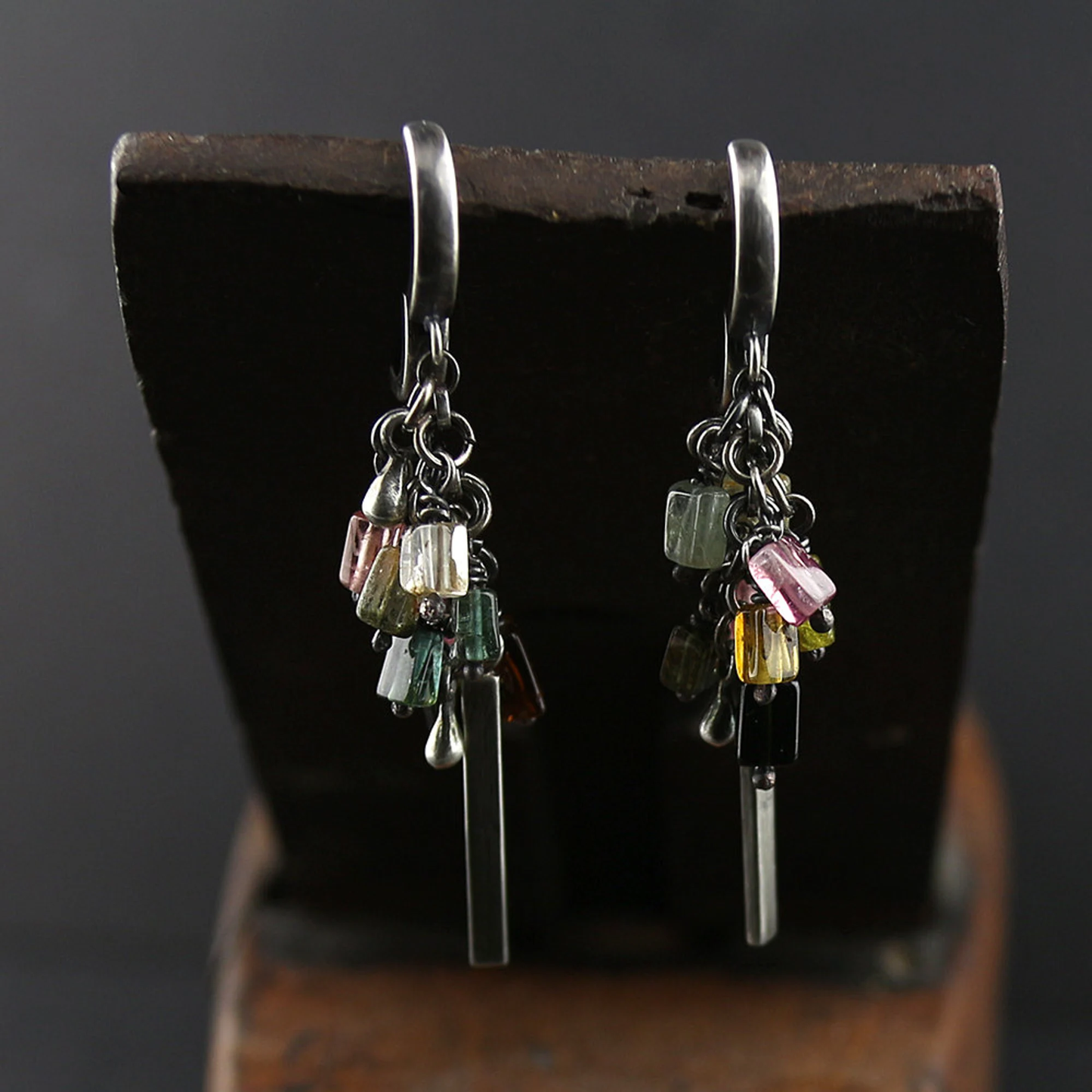 Multi-Coloured Tourmaline Sterling Silver Dangle Earrings