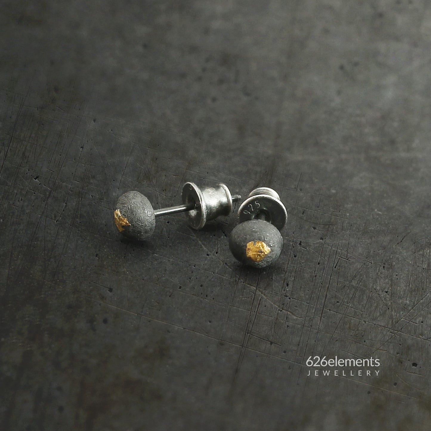 Oxidised Sterling Silver & 24k Gold Round Stud Earrings