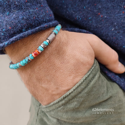 Blue Turquoise & Orange Spiny Oyster Bracelet