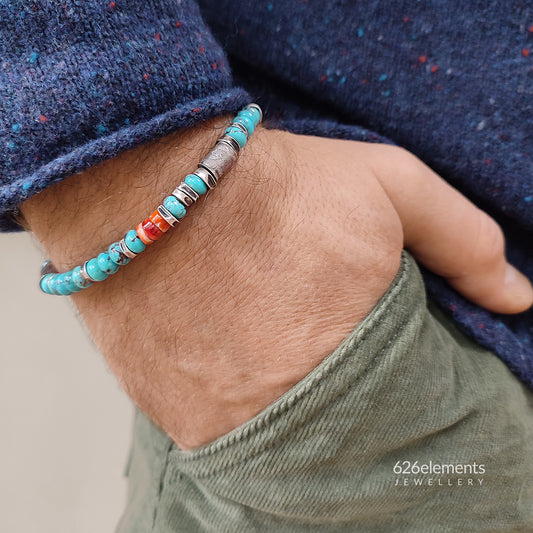 Blue Turquoise & Orange Spiny Oyster Bracelet