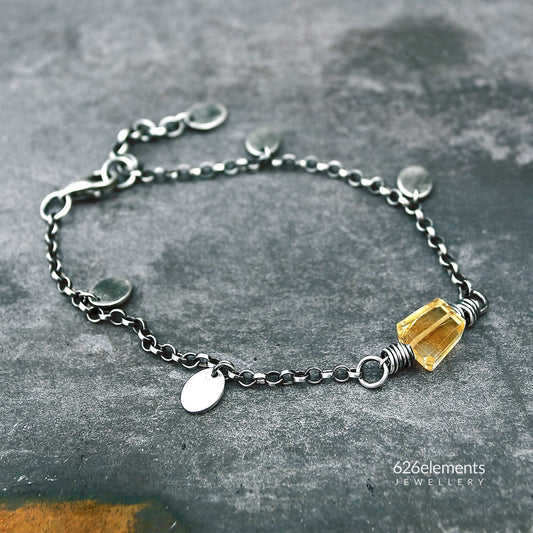 Women's Yellow Citrine Sterling Silver Chain & Oval Discs Bracelet