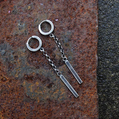 Oxidised Sterling Silver Chain & Bar Dangle Earrings