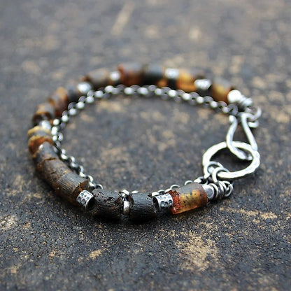 Raw Baltic Amber Blackened Sterling & Fine Silver Bracelet