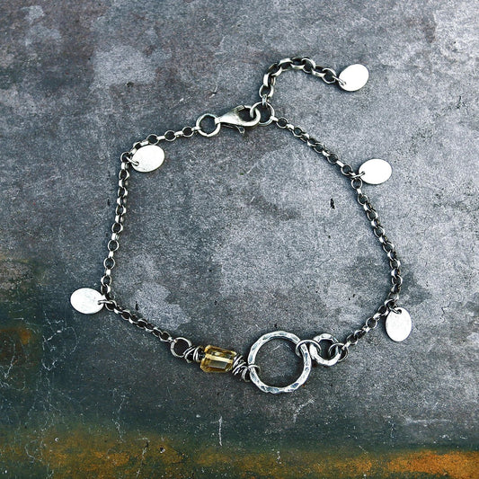 Citrine and Oxidised Sterling & Fine Silver Bracelet