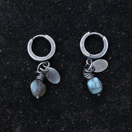 Labradorite & Sterling Silver Hoop Drop Earrings