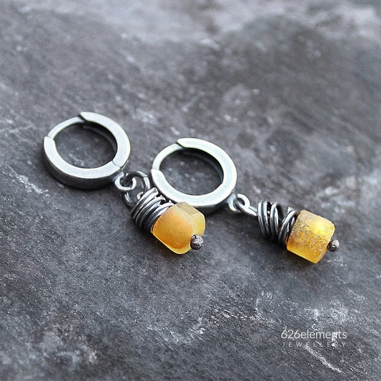 Yellow Baltic Amber & 925 Silver Hoop Earrings