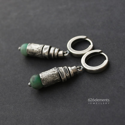 Green Emerald & Blackened Sterling Silver Dangle Earrings