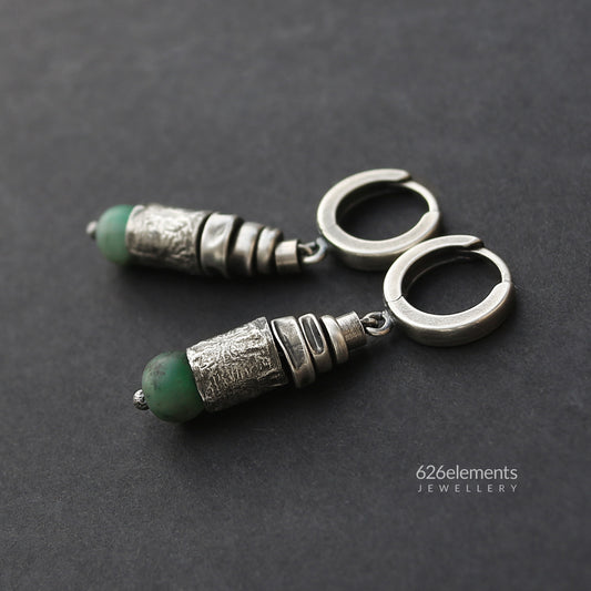 Green Emerald & Blackened Sterling Silver Dangle Earrings