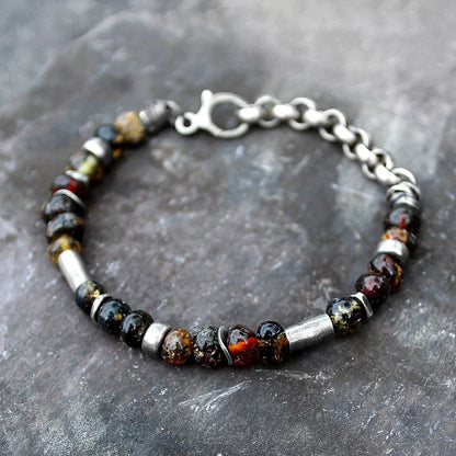 Dark Amber & Blackened 925 Silver Bracelet