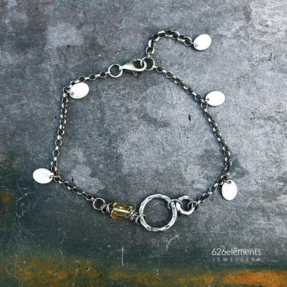 Citrine and Oxidised Sterling & Fine Silver Bracelet