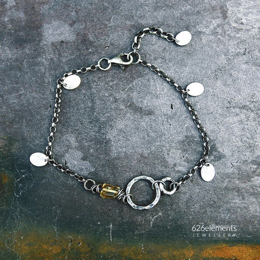Citrine and Oxidised Sterling & Fine Silver Bracelet