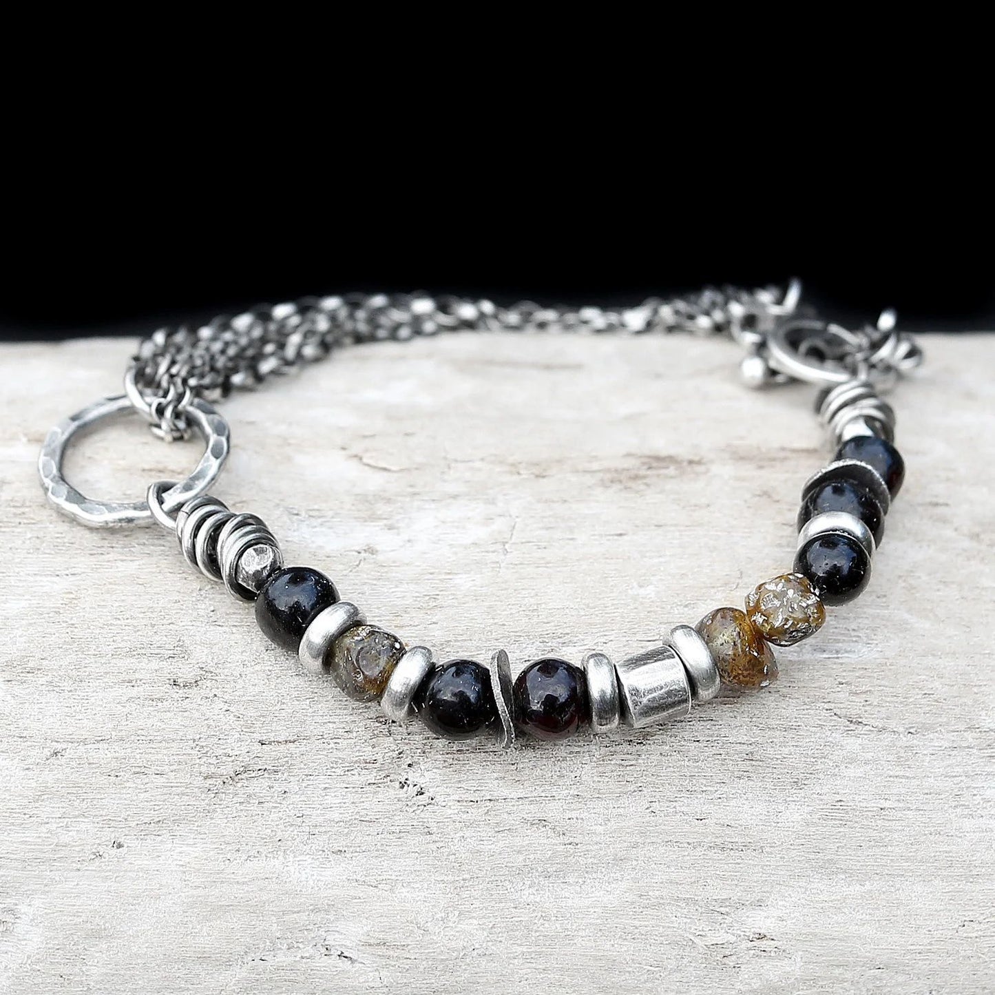 Natural Amber Multi Chain Sterling & Fine Silver Bracelet