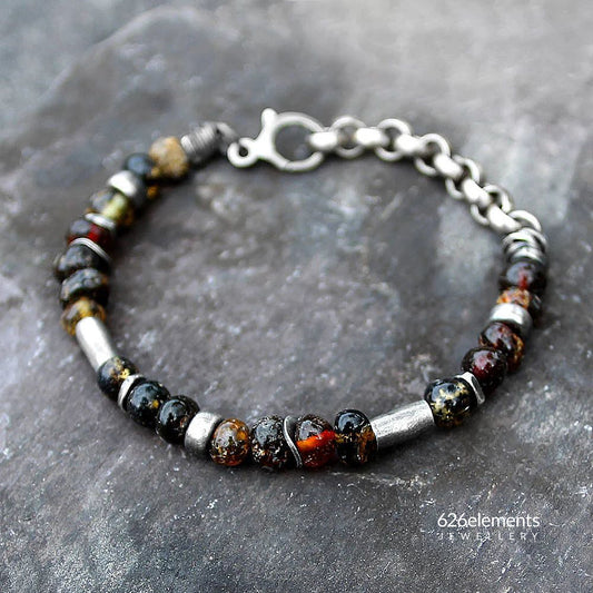 Dark Amber & Blackened 925 Silver Bracelet