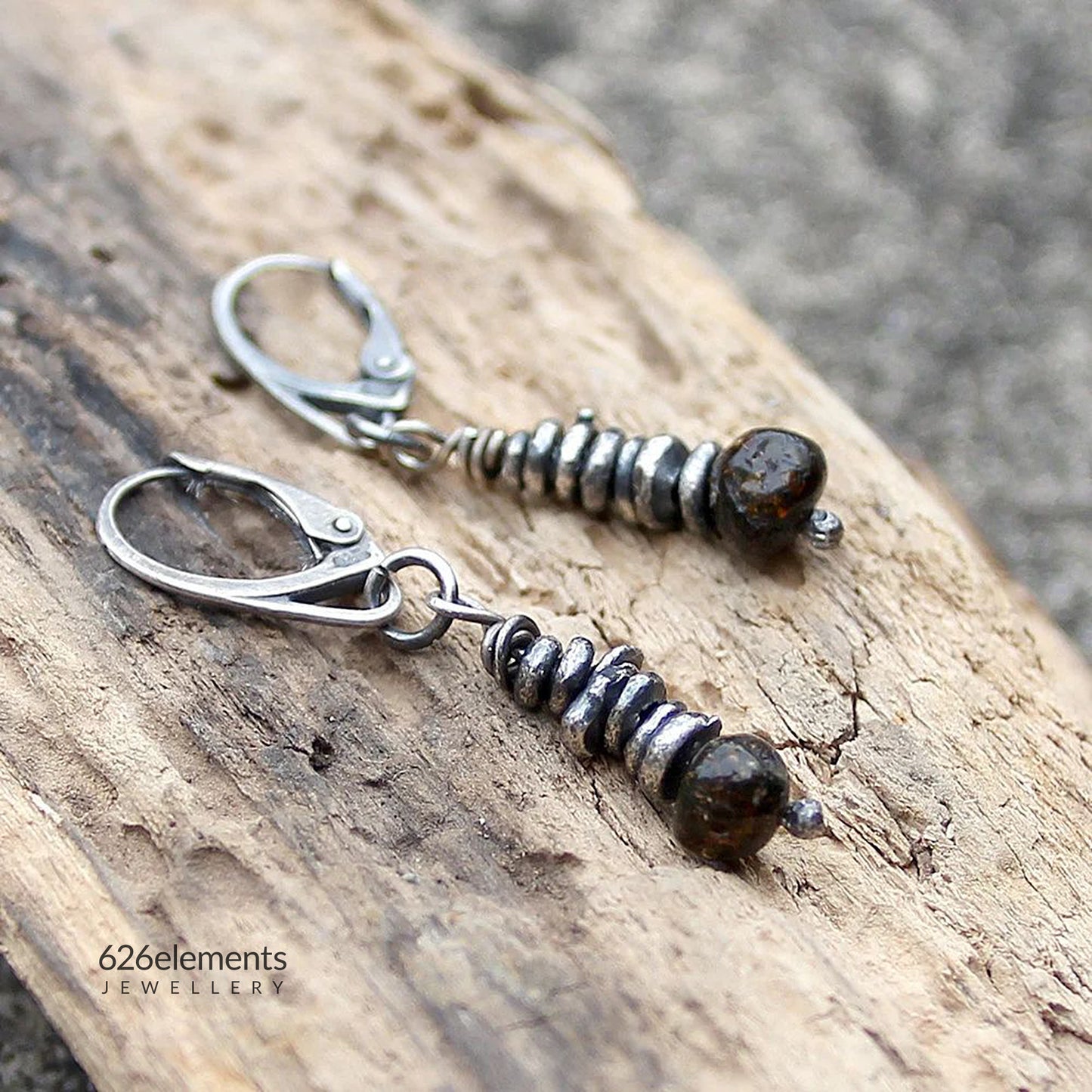 Cherry Baltic Amber & Blackened Fine Silver Dangle Earrings