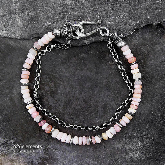 Women's Pink Opal Sterling Silver Chain Bracelet
