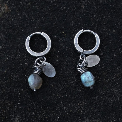 Labradorite & Sterling Silver Hoop Drop Earrings