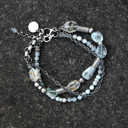 Aquamarine & Sterling Silver Two Bracelet Set