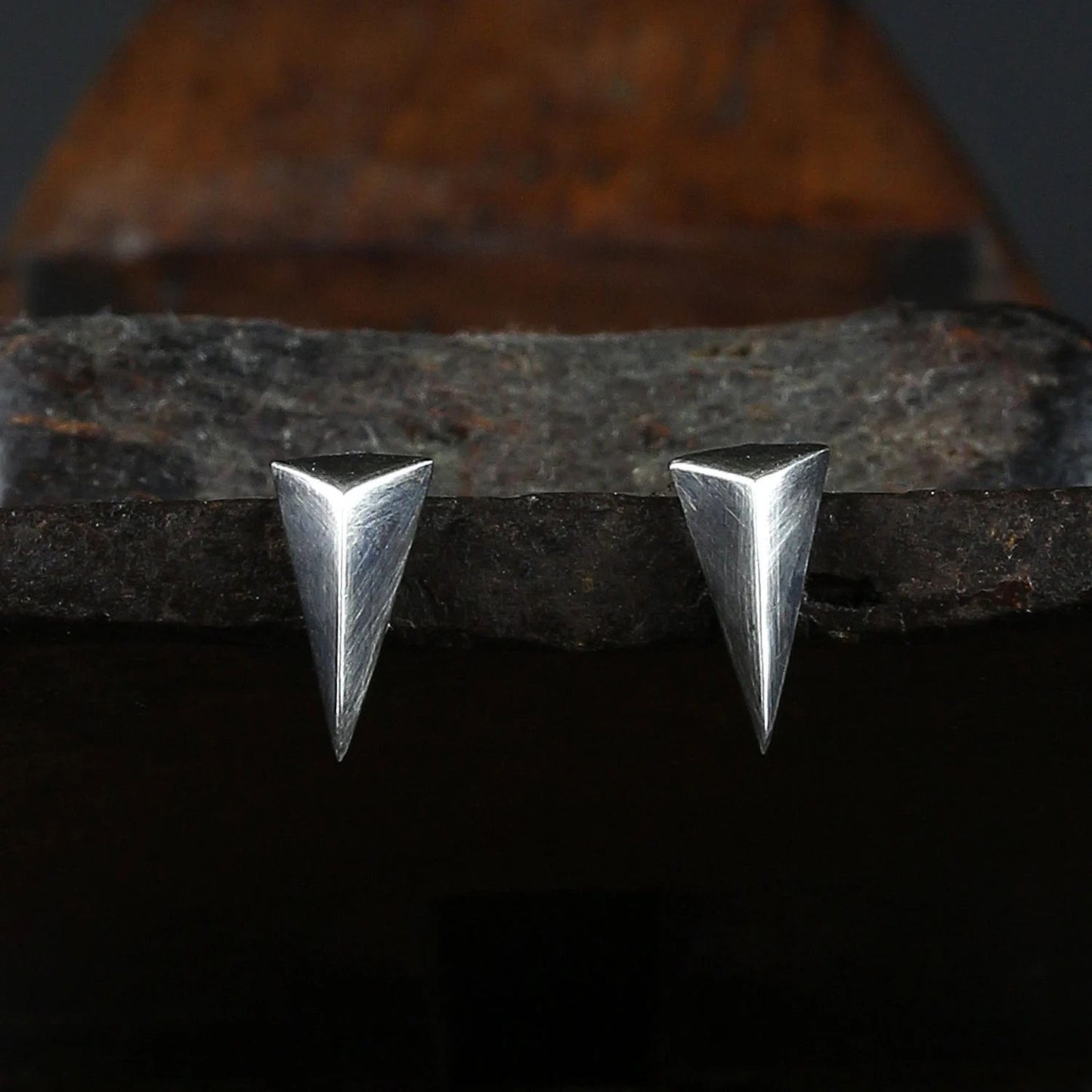 Minimalist Oxidised Sterling Silver Fang-Shaped Stud Earrings