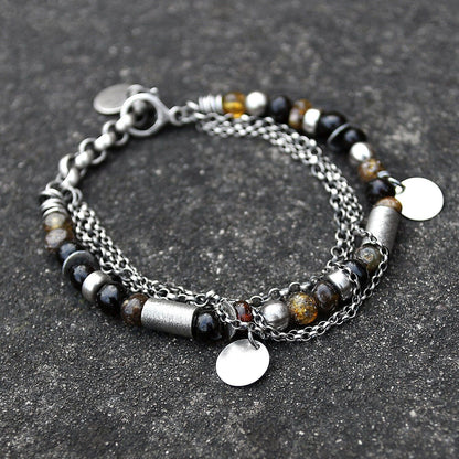 Dark Amber Multi Chain & Disc Sterling Silver Bracelet