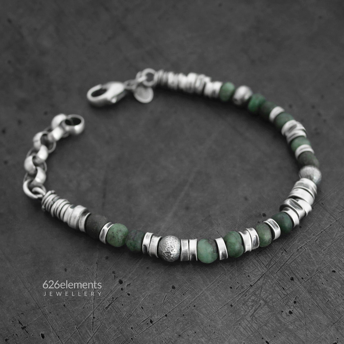 Men's Green Emerald Sterling Silver Bracelet