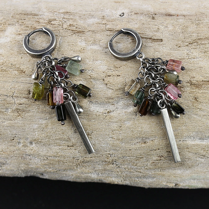 Multi-Coloured Tourmaline Sterling Silver Dangle Earrings