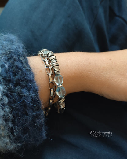 Blue Topaz & Oxidised Sterling Silver Layered Bracelet