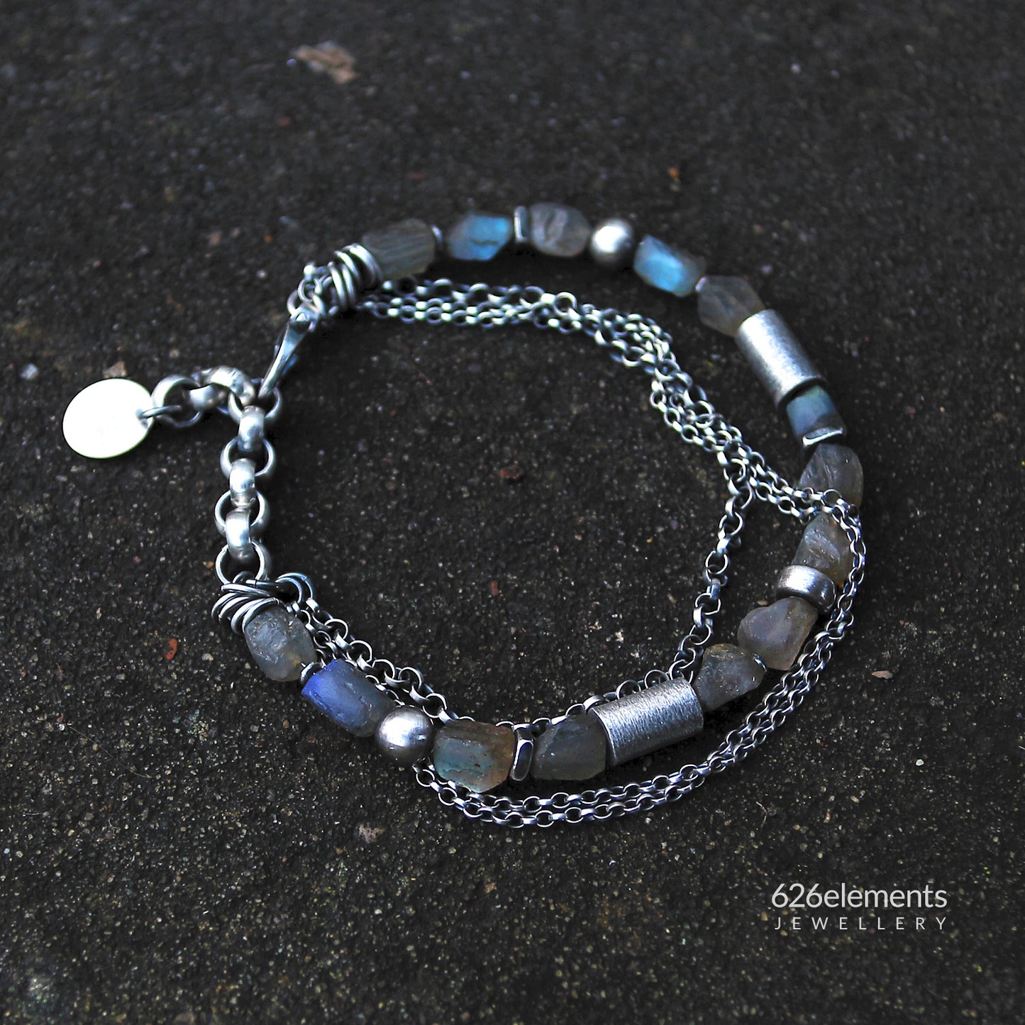 Raw Labradorite & Multi Chain Sterling Silver Bracelet