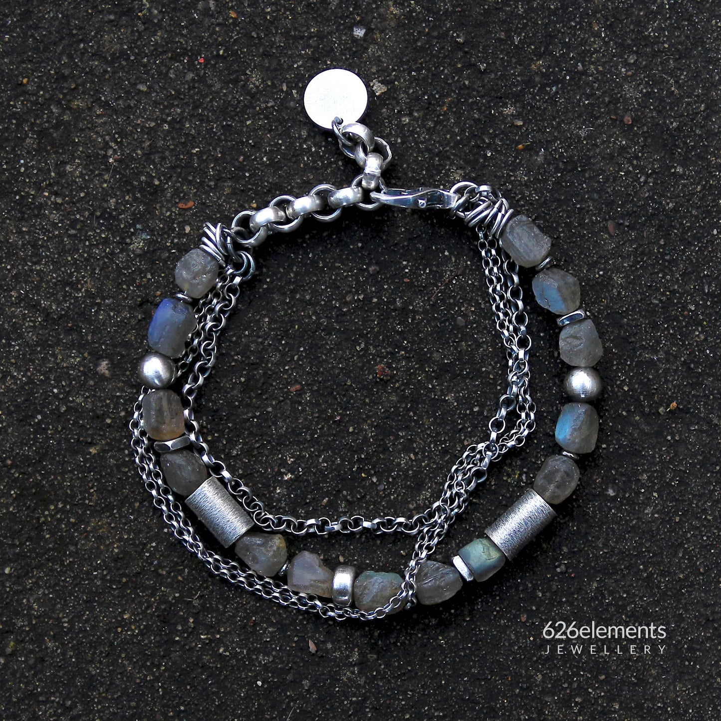 Raw Labradorite & Multi Chain Sterling Silver Bracelet