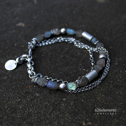 Raw Labradorite & Multi Chain Sterling Silver Bracelet