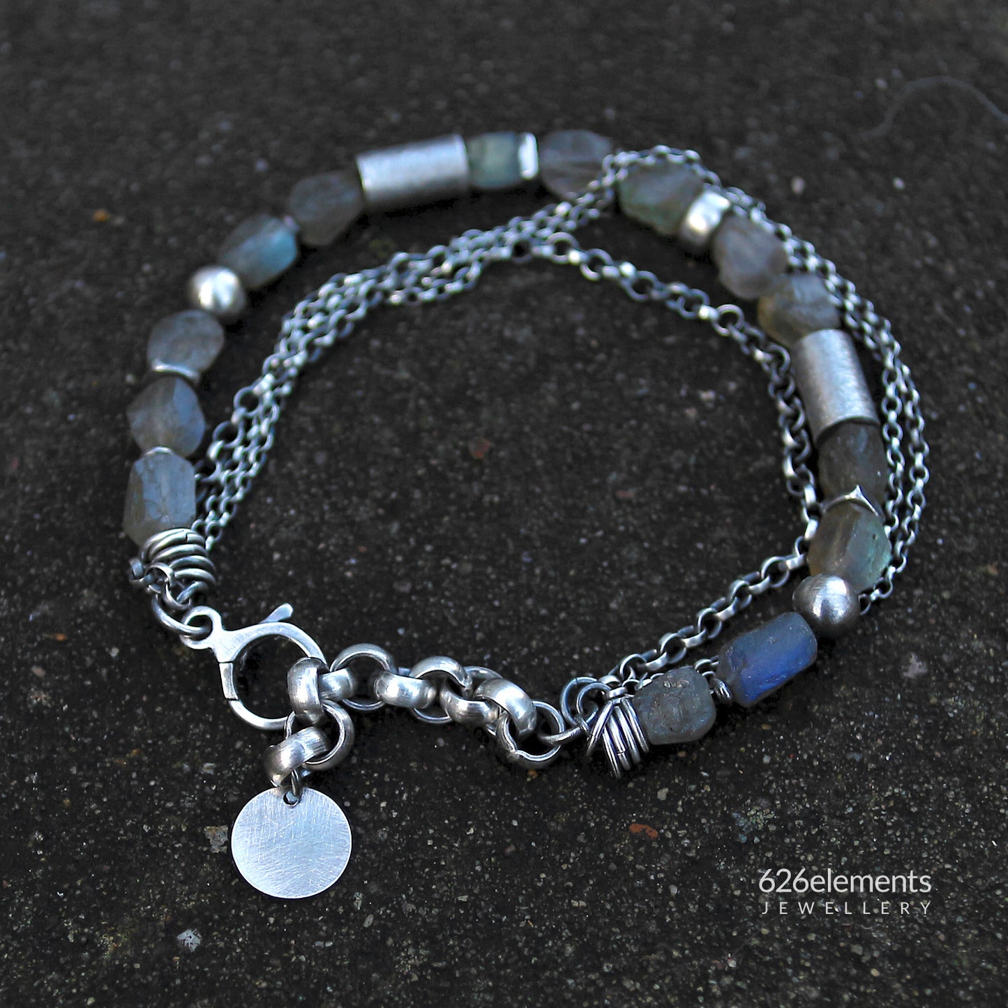 Raw Labradorite & Multi Chain Sterling Silver Bracelet