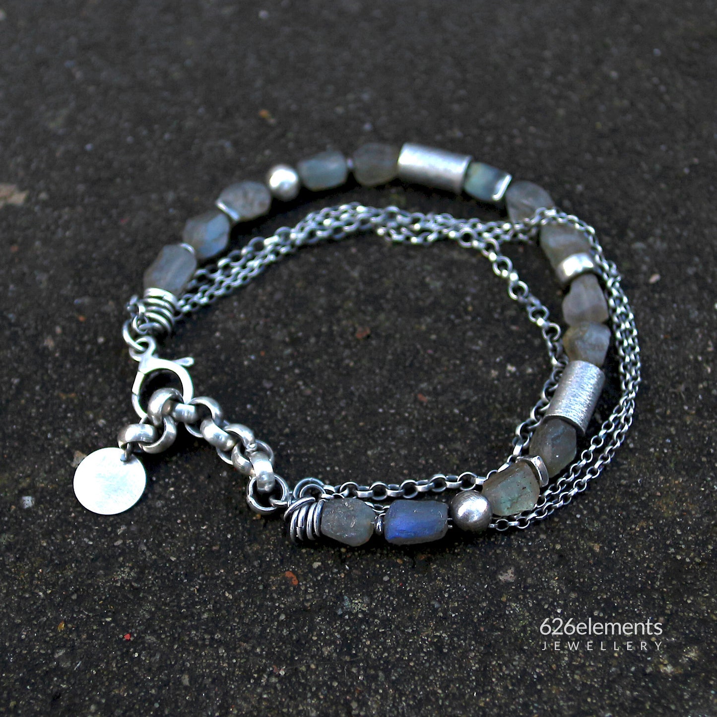 Raw Labradorite & Multi Chain Sterling Silver Bracelet