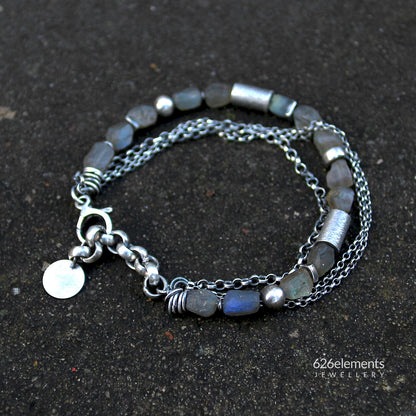 Raw Labradorite & Multi Chain Sterling Silver Bracelet