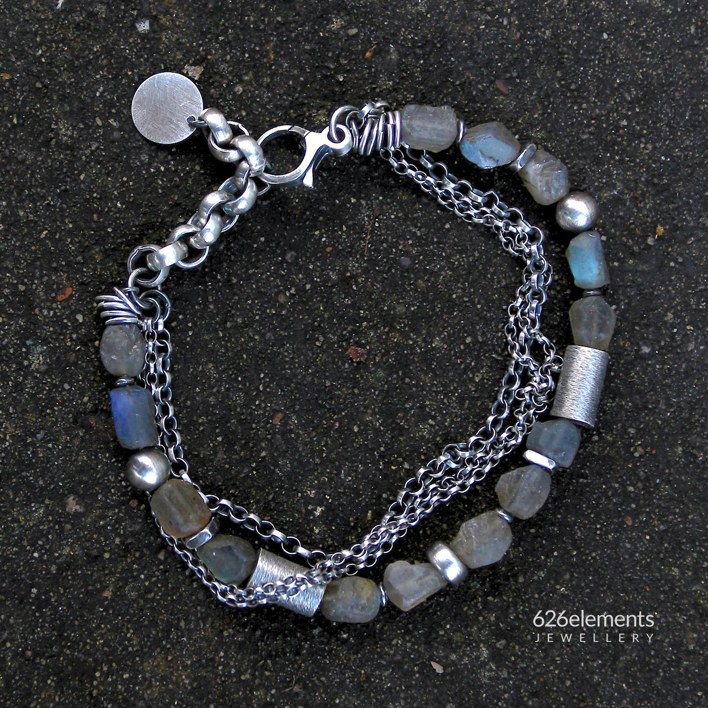 Raw Labradorite & Multi Chain Sterling Silver Bracelet