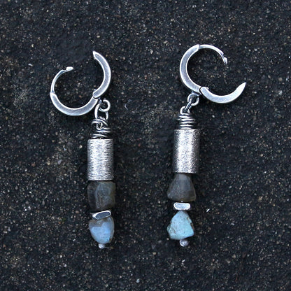 Labradorite, 925 Silver & Brushed Tube Dangle Earrings