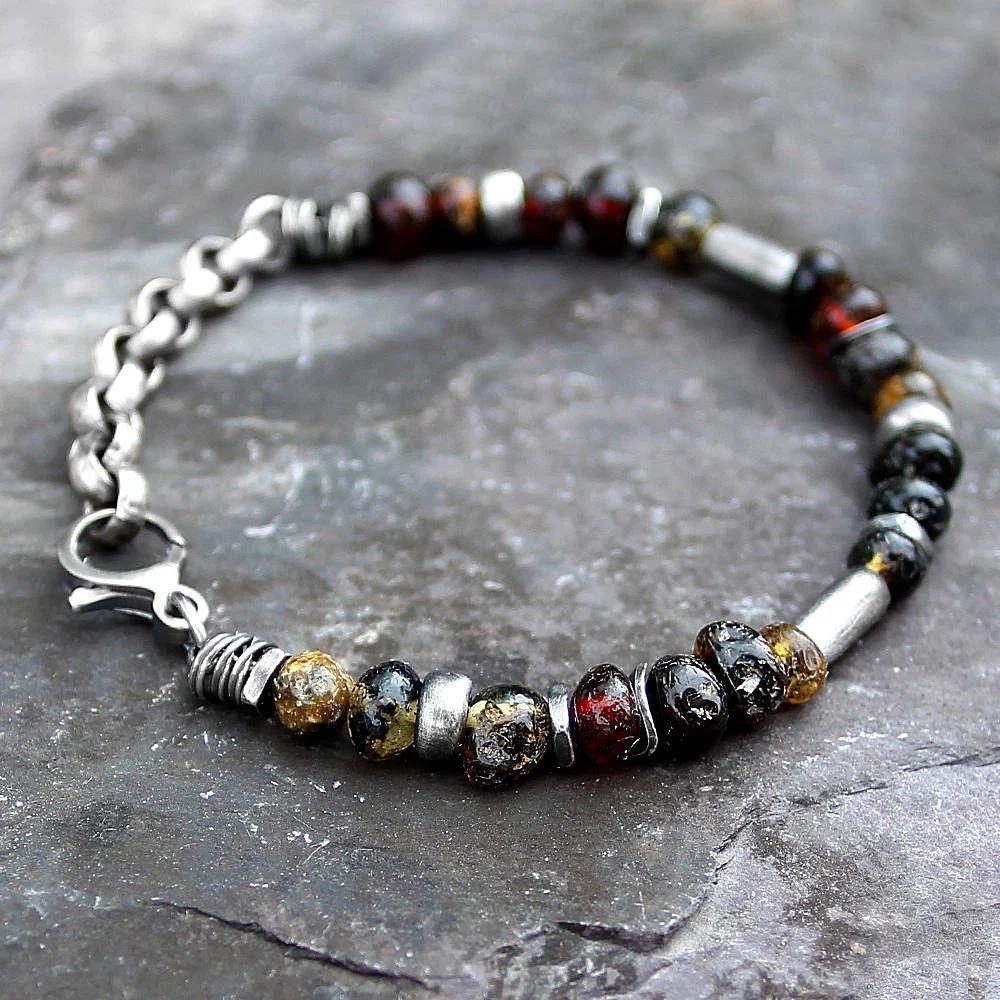 Dark Amber & Blackened 925 Silver Bracelet