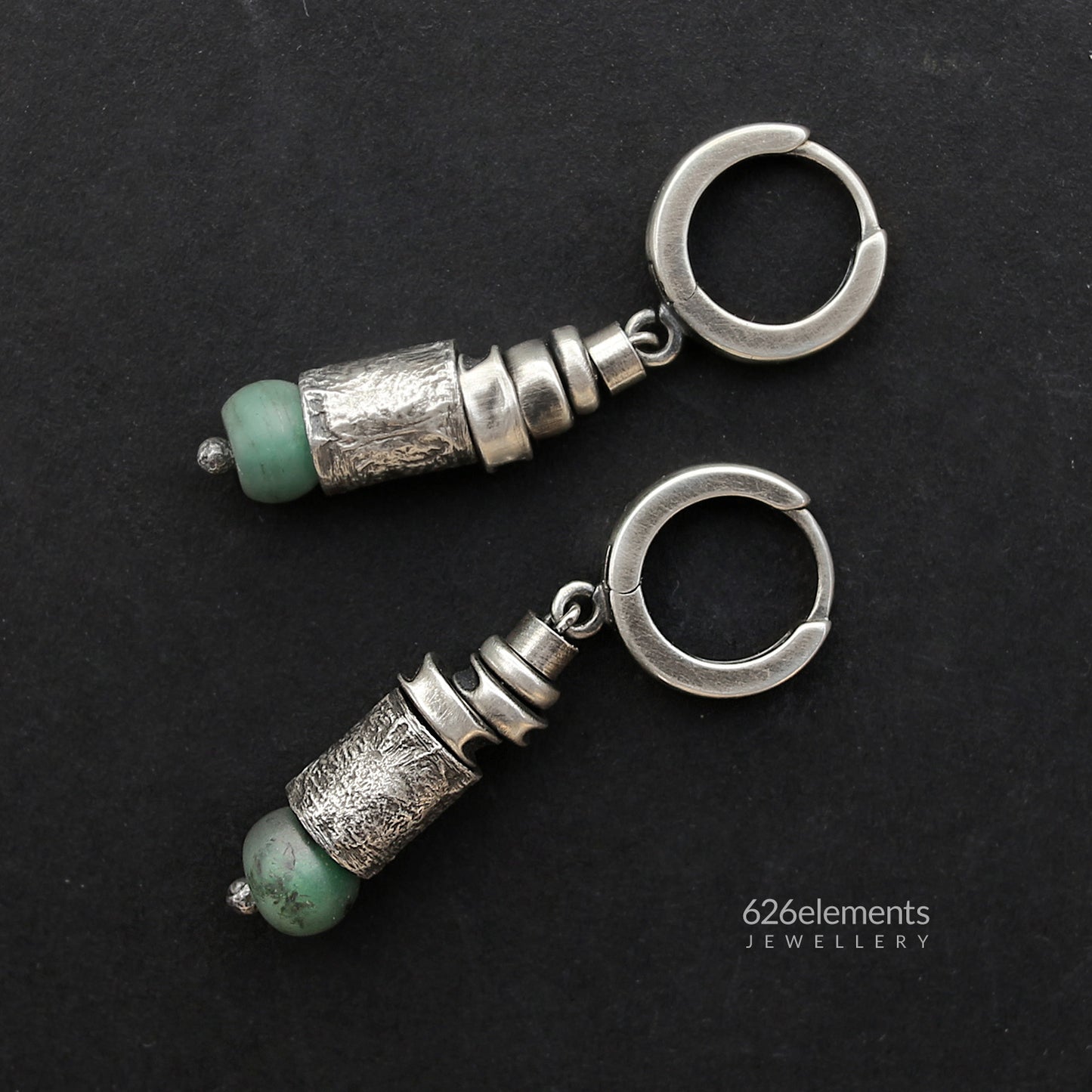 Green Emerald & Blackened Sterling Silver Dangle Earrings