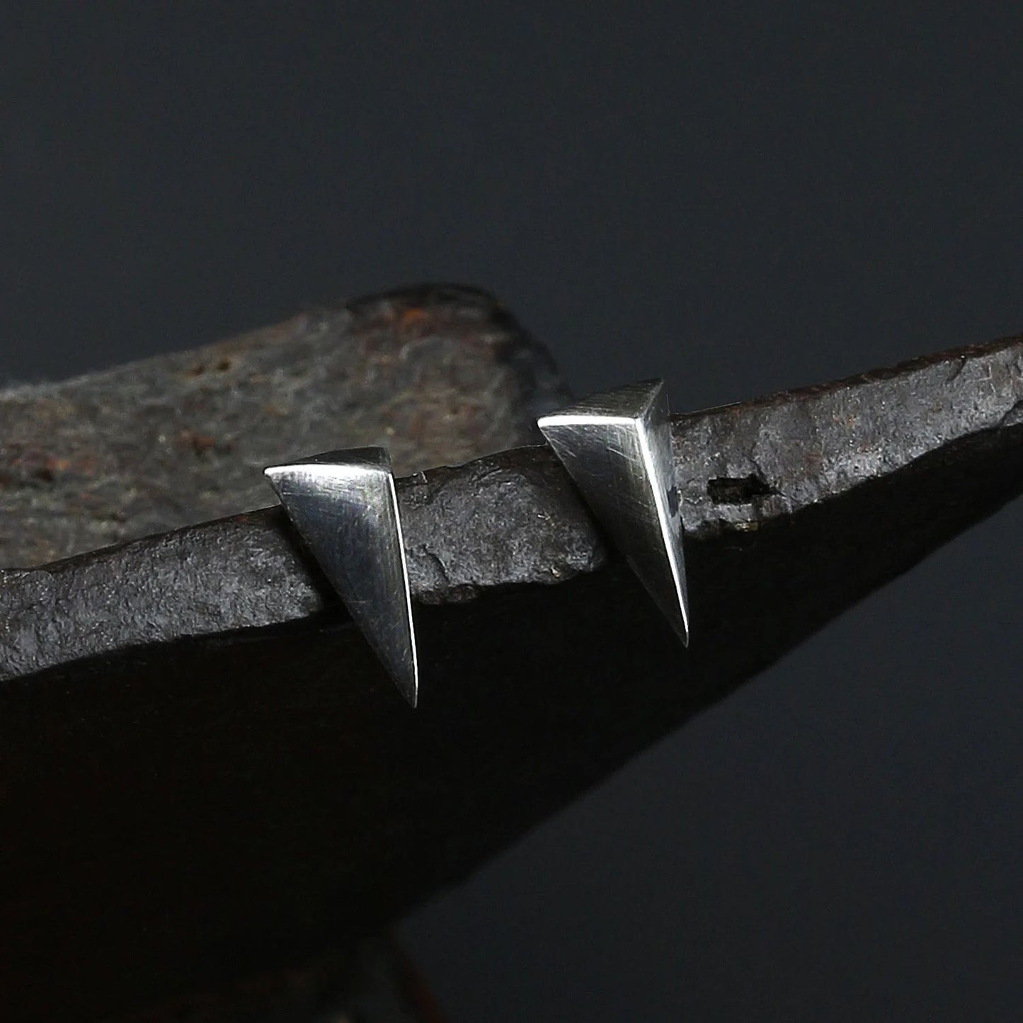 Minimalist Oxidised Sterling Silver Fang-Shaped Stud Earrings