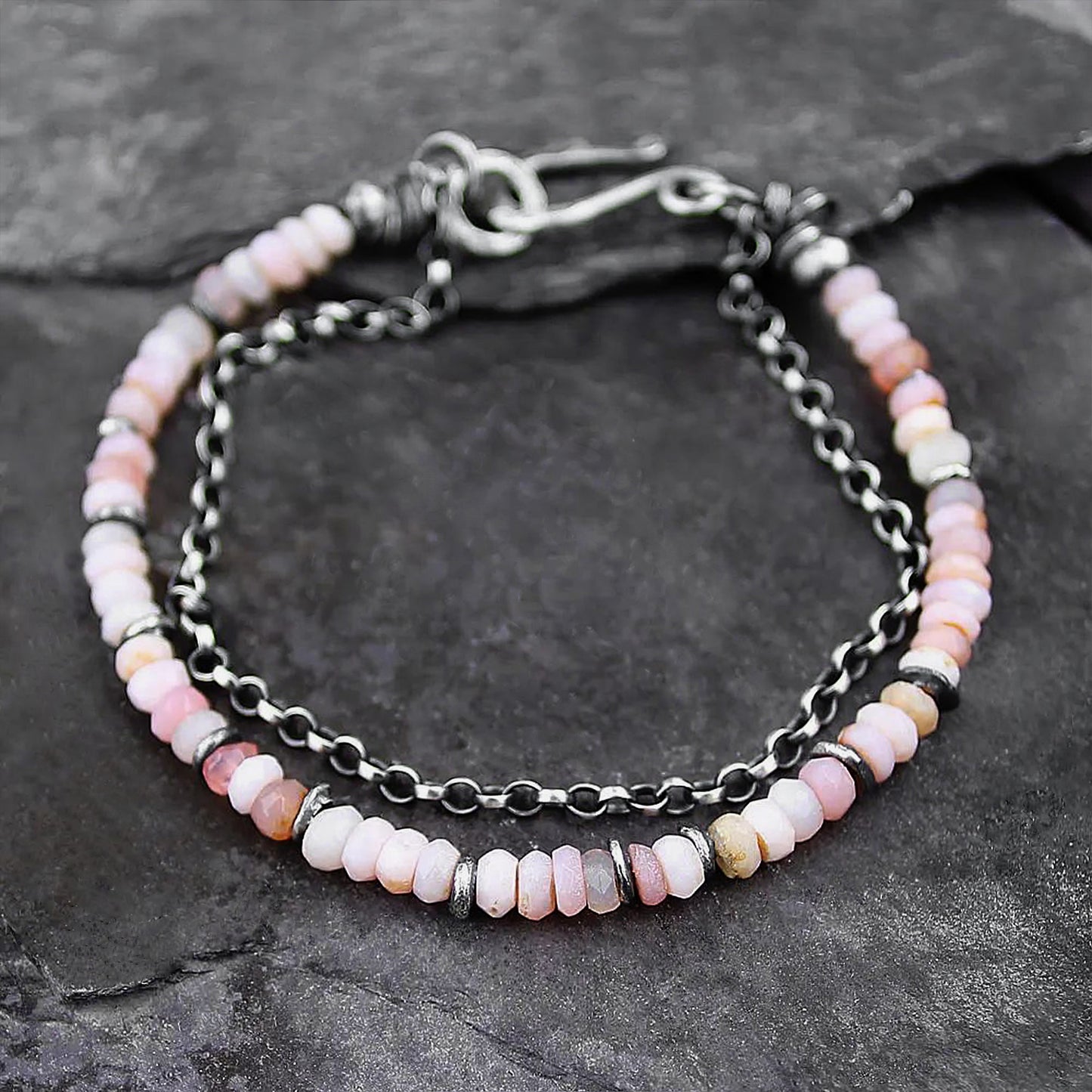 Women's Pink Opal Sterling Silver Chain Bracelet