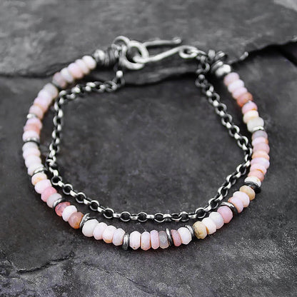Women's Pink Opal Sterling Silver Chain Bracelet