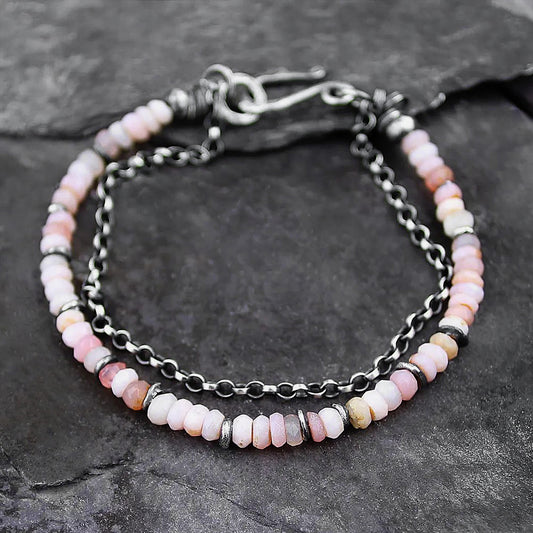 Women's Pink Opal Sterling Silver Chain Bracelet