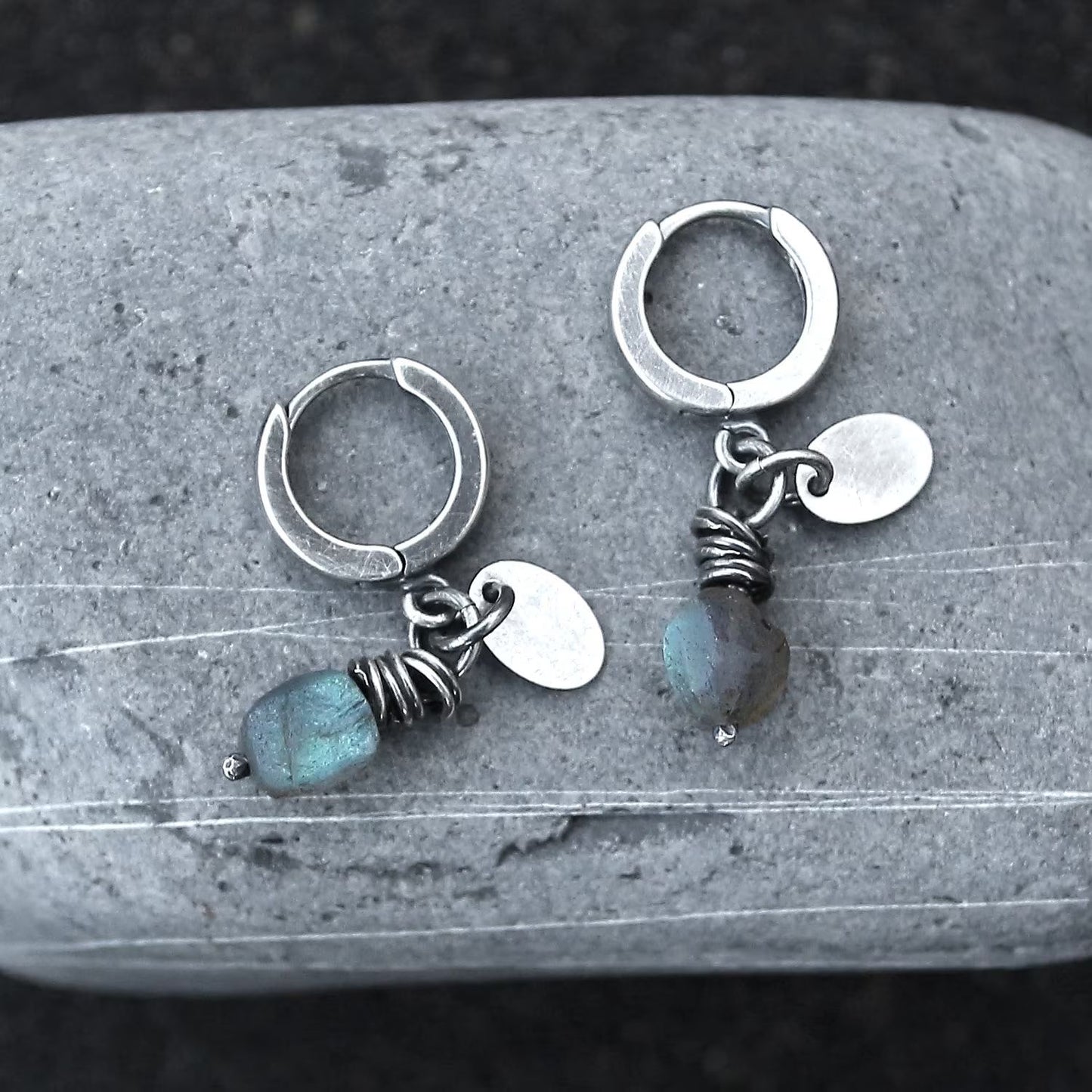 Labradorite & Sterling Silver Hoop Drop Earrings