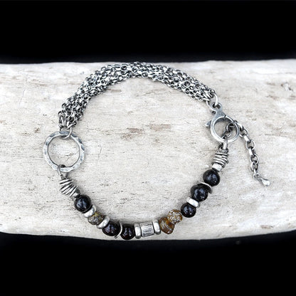 Natural Amber Multi Chain Sterling & Fine Silver Bracelet