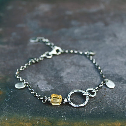 Citrine and Oxidised Sterling & Fine Silver Bracelet